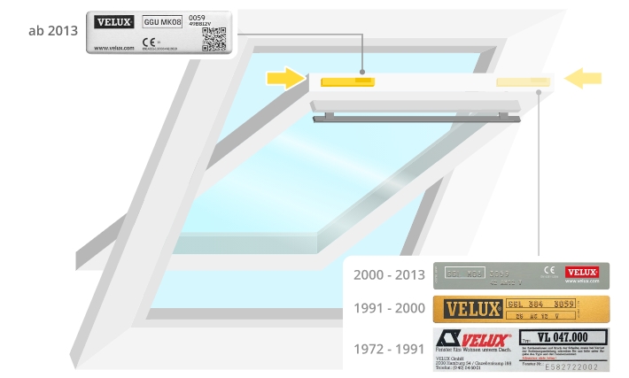 Velux typeplaatje positie